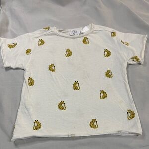 Zara Kids - Short sleeve White Tee with Yellow Animal Print